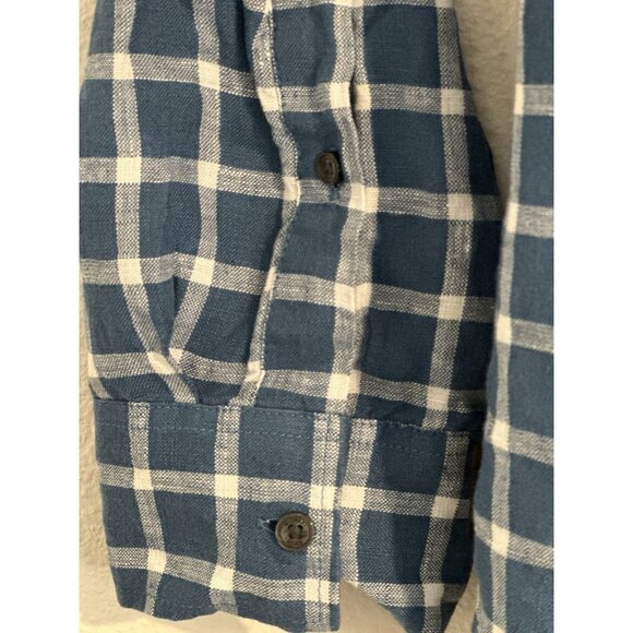 Michael Kors Men's Classic Fit Linen Shirt Blue Check Long Sleeve Button Up - Picture 14 of 16